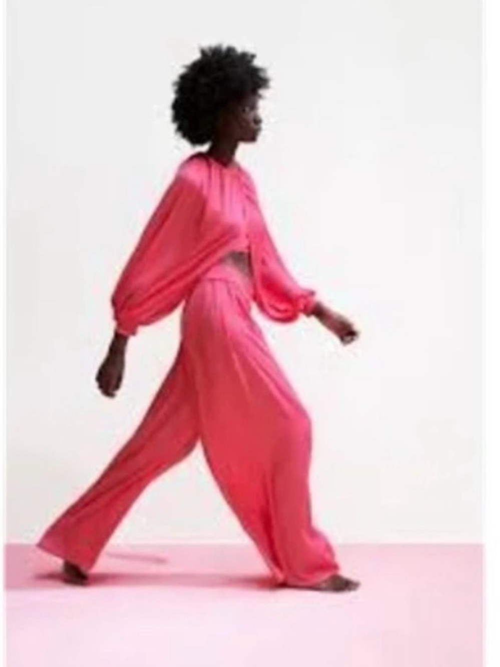 NEW Zara  Pink silk set wide pants and drape